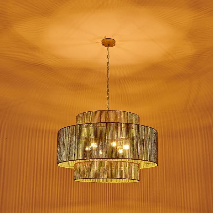 30.7" Coastal White Rattan 6-Light Pendant Light
