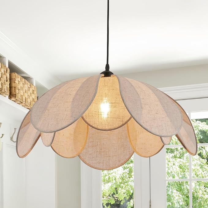 22" Coastal White Rattan & Metal Flower Pendant Light