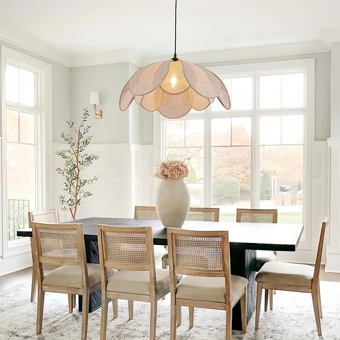 22" Coastal White Rattan & Metal Flower Pendant Light