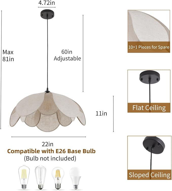 22" Coastal White Rattan & Metal Flower Pendant Light