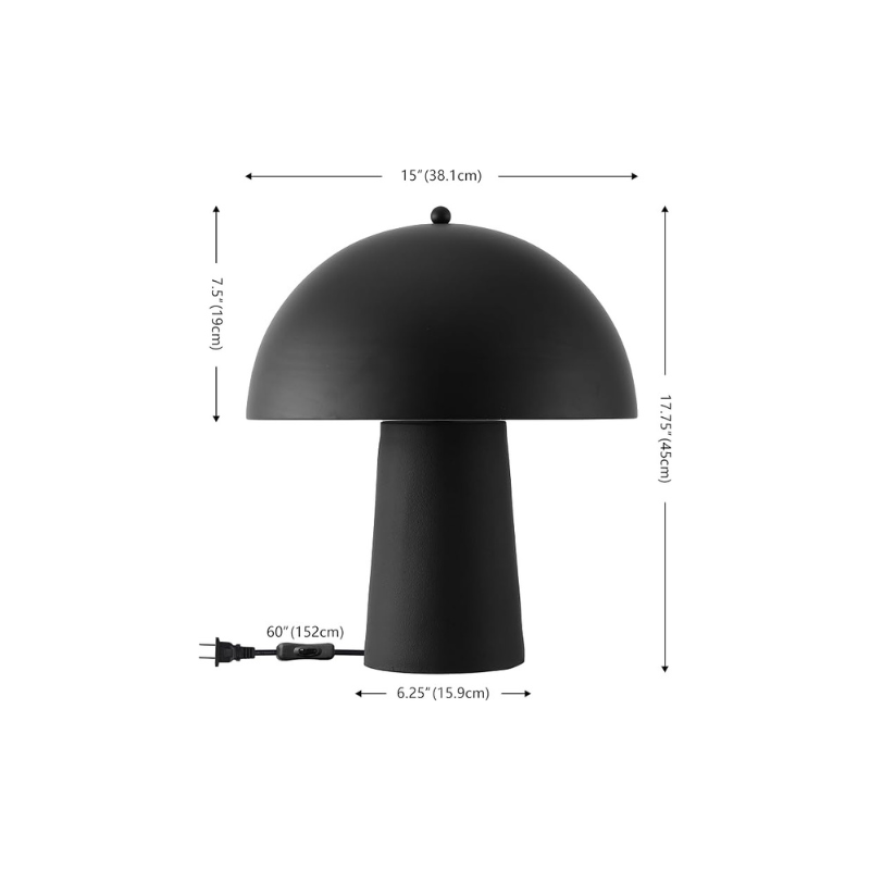 Mushroom Table Lamp Lighting Fixture Set, 18-Inch, Matte Black, Set of 2