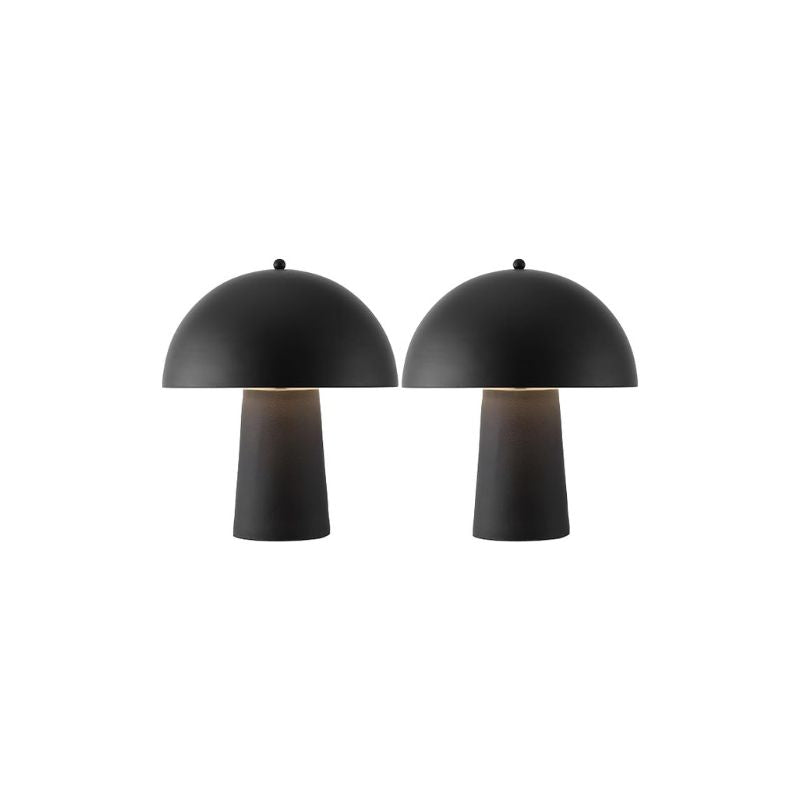 Mushroom Table Lamp Lighting Fixture Set, 18-Inch, Matte Black, Set of 2