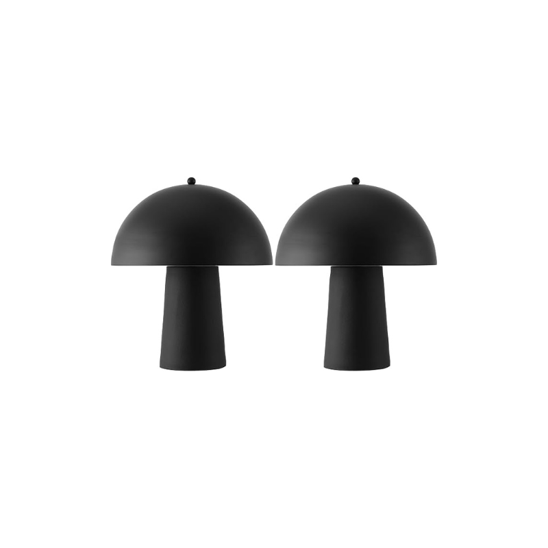 Mushroom Table Lamp Lighting Fixture Set, 18-Inch, Matte Black, Set of 2