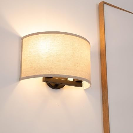 Fabric Shade Wall Sconce Lighting Fixture, 13-Inch, Brass & White Finish