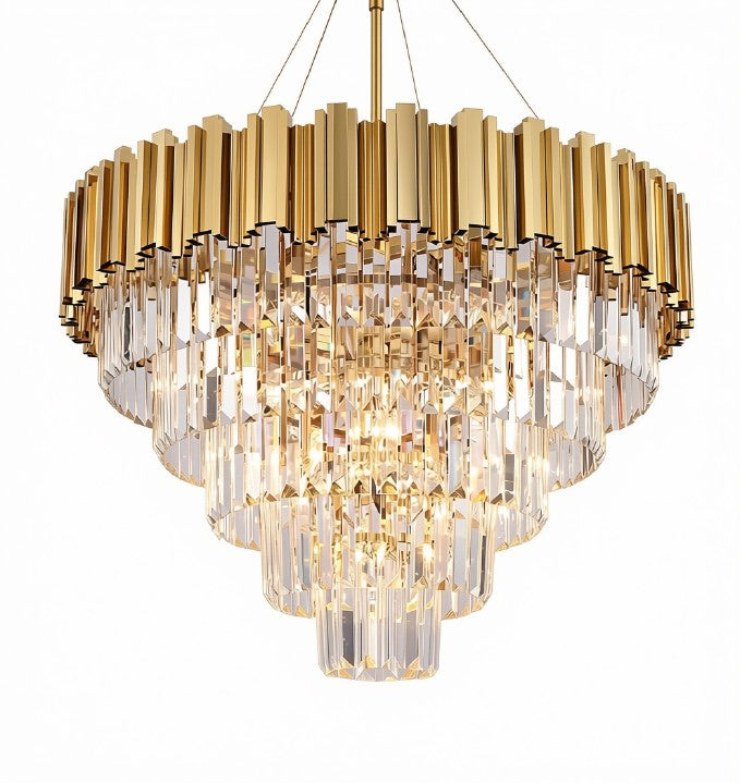 Elegant 5-Tier Crystal Chandelier Ceiling Light, 27.5-Inch, Gold Finish