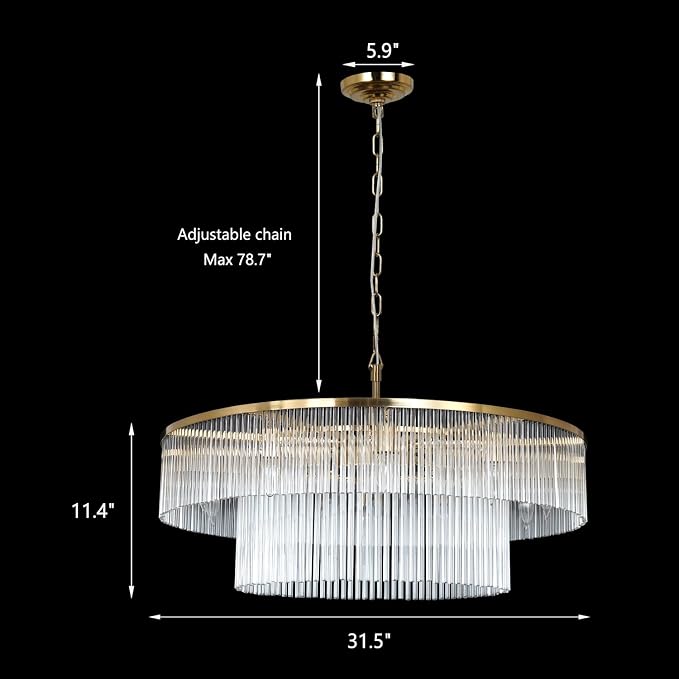 Modern 2-Tier Glass Chandelier Ceiling Light, 32-Inch, Polished Brass
