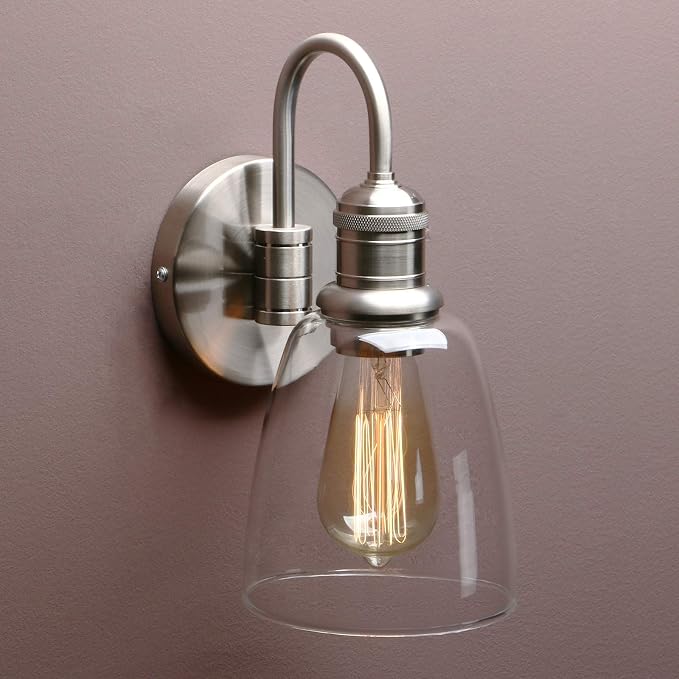 Clear Glass Wall Sconce Lighting Fixture, 14-Inch, Brushed Nickel Finish