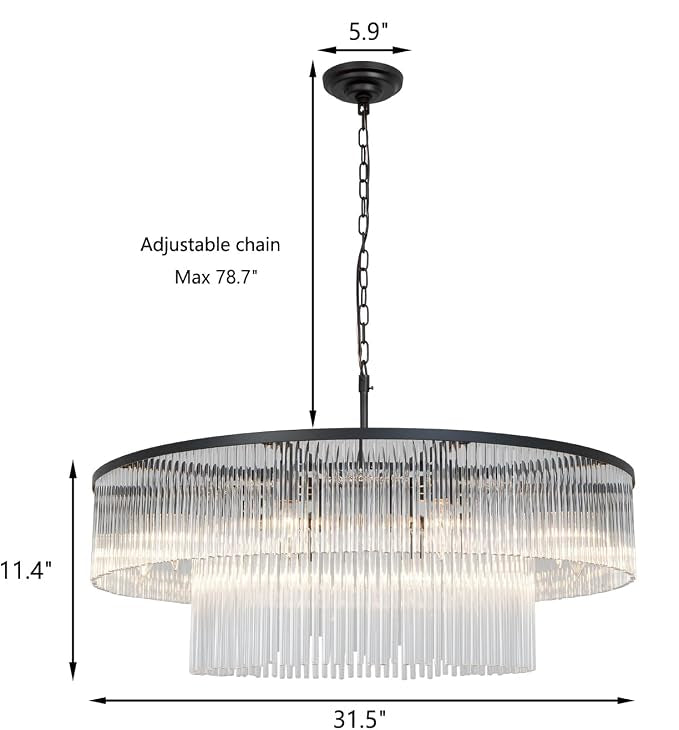 Modern 2-Tier Glass Chandelier Ceiling Light, 32-Inch, Matte Black Finish