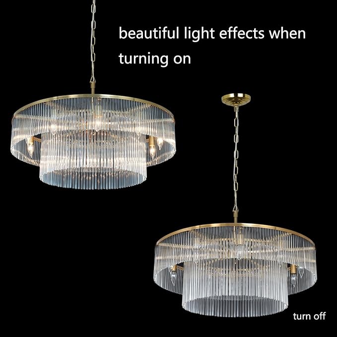 Modern 2-Tier Glass Chandelier Ceiling Light, 32-Inch, Polished Brass