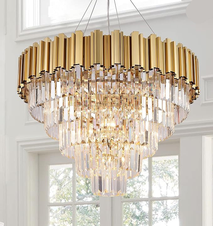 Elegant 5-Tier Crystal Chandelier Ceiling Light, 27.5-Inch, Gold Finish