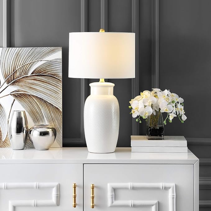 Modern Ceramic Table Lamp Lighting Fixture for Bedroom, 28-Inch, Ivory