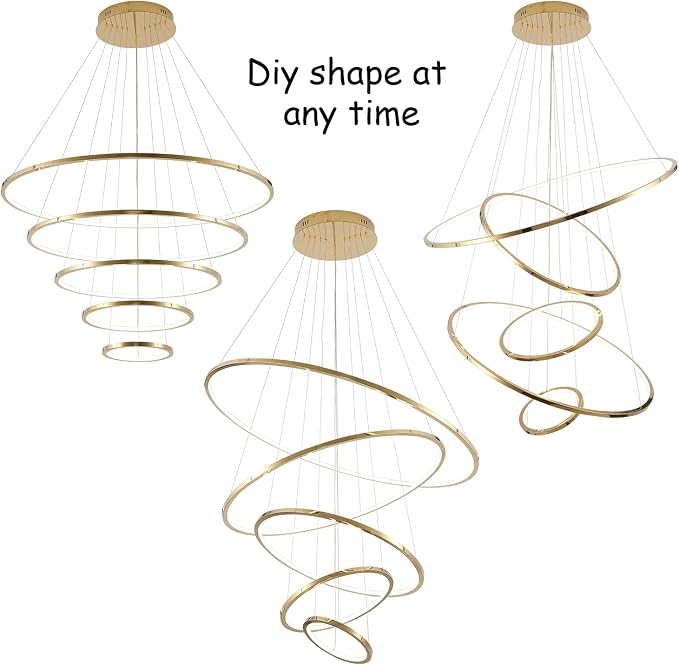 Modern 5-Ring LED Chandelier Ceiling Light Fixture, 39-Inch, Gold Finish