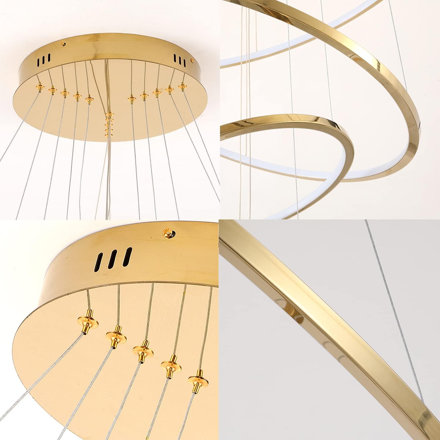 Modern 5-Ring LED Chandelier Ceiling Light Fixture, 39-Inch, Gold Finish