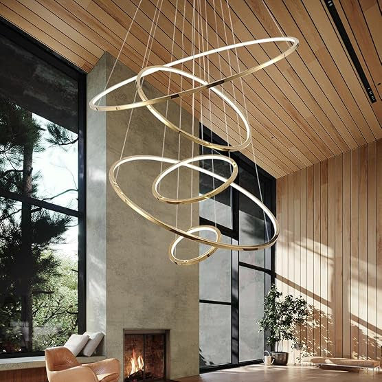Modern 5-Ring LED Chandelier Ceiling Light Fixture, 39-Inch, Gold Finish