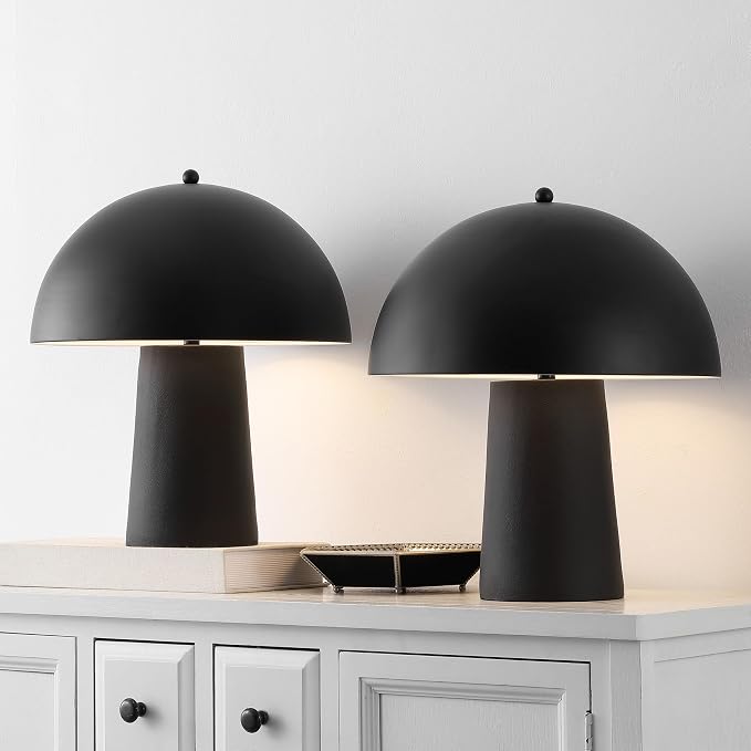 Mushroom Table Lamp Lighting Fixture Set, 18-Inch, Matte Black, Set of 2