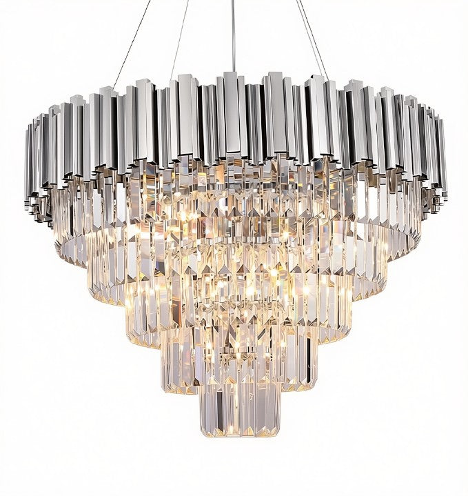 Elegant 5-Tier Crystal Chandelier Ceiling Light, 27.5-Inch, Chrome Finish