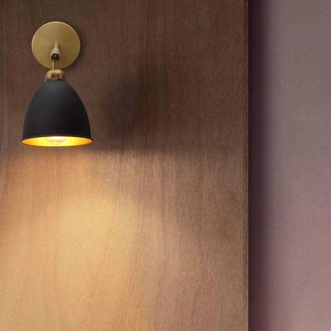 Antique Brass Wall Sconce Lighting Fixture for Home, 8-Inch, Matte Black
