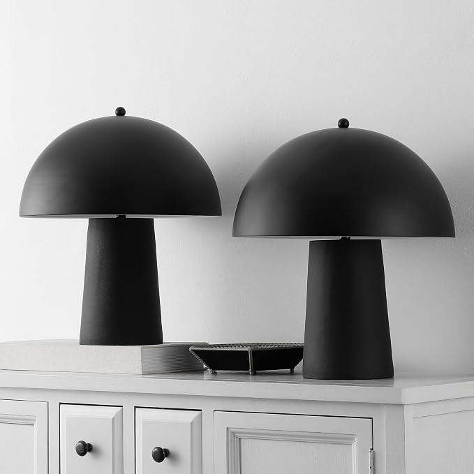 Mushroom Table Lamp Lighting Fixture Set, 18-Inch, Matte Black, Set of 2