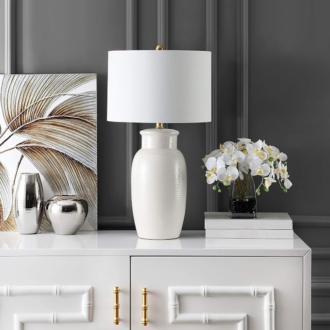 Modern Ceramic Table Lamp Lighting Fixture for Bedroom, 28-Inch, Ivory