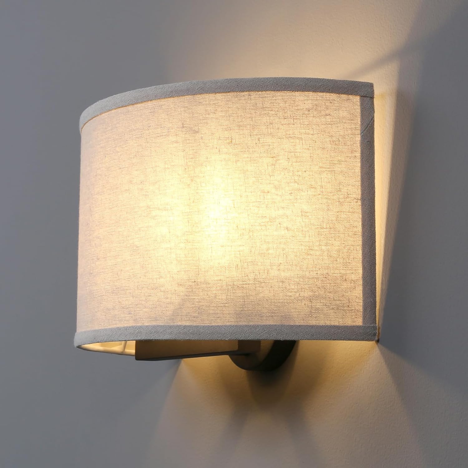 Fabric Linen Shade Wall Sconce Lighting Fixture, 13-Inch, Brass Finish