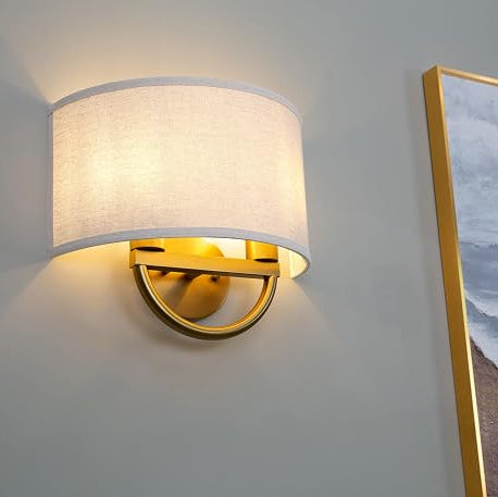 Linen Shade Wall Sconce Lighting Fixture, 16-Inch, Antique Brass Finish
