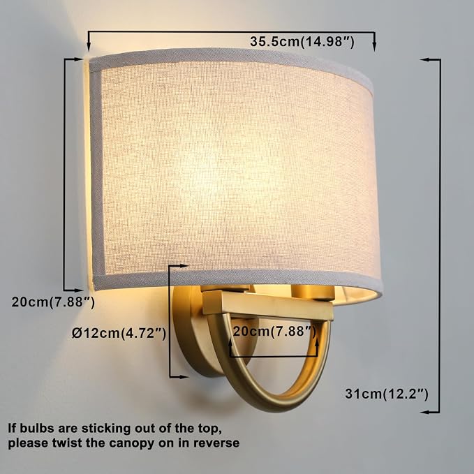 Linen Shade Wall Sconce Lighting Fixture, 16-Inch, Antique Brass Finish