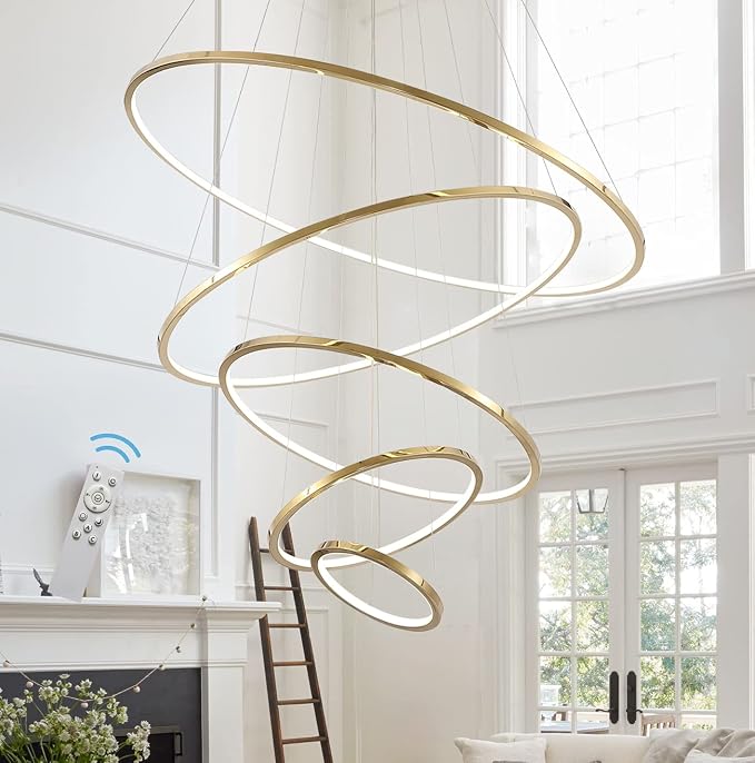 Modern 5-Ring LED Chandelier Ceiling Light Fixture, 39-Inch, Gold Finish
