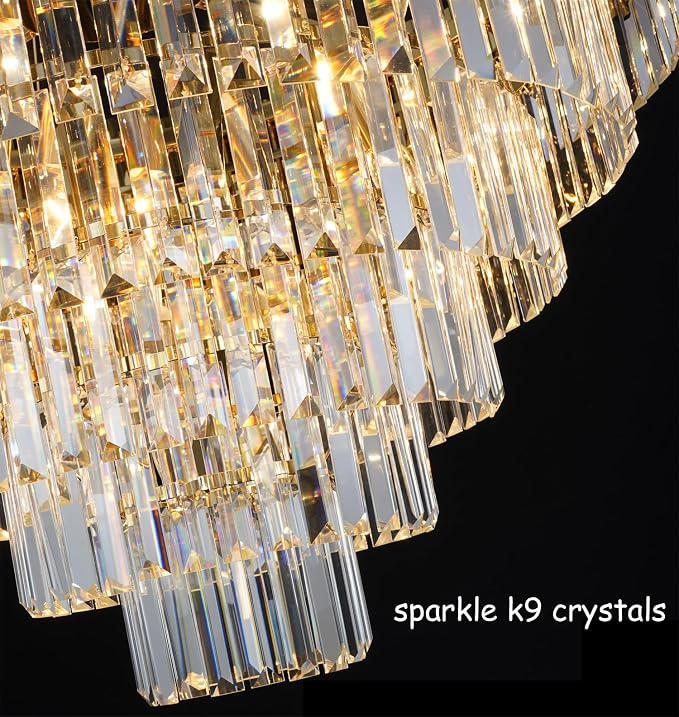 Elegant 5-Tier Crystal Chandelier Ceiling Light, 27.5-Inch, Gold Finish